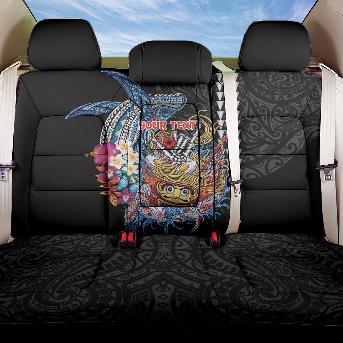 Personalized Japanese Koi Fish Ramen Back Car Seat Cover Aloha Shark Kakau Pattern