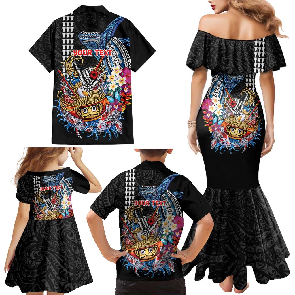 Personalized Japanese Koi Fish Ramen Family Matching Mermaid Dress and Hawaiian Shirt Aloha Shark Kakau Pattern LT9 - Polynesian Pride
