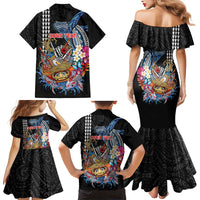 Personalized Japanese Koi Fish Ramen Family Matching Mermaid Dress and Hawaiian Shirt Aloha Shark Kakau Pattern LT9 - Polynesian Pride