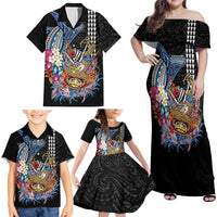 Personalized Japanese Koi Fish Ramen Family Matching Off Shoulder Maxi Dress and Hawaiian Shirt Aloha Shark Kakau Pattern LT9 - Polynesian Pride
