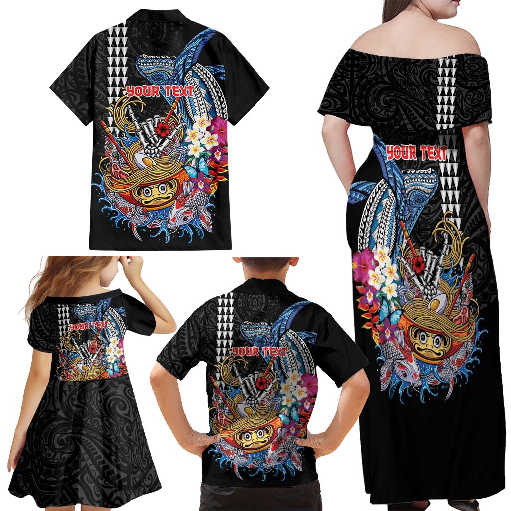 Personalized Japanese Koi Fish Ramen Family Matching Off Shoulder Maxi Dress and Hawaiian Shirt Aloha Shark Kakau Pattern LT9 - Polynesian Pride