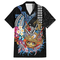 Personalized Japanese Koi Fish Ramen Family Matching Off Shoulder Maxi Dress and Hawaiian Shirt Aloha Shark Kakau Pattern LT9 Dad's Shirt - Short Sleeve Black - Polynesian Pride
