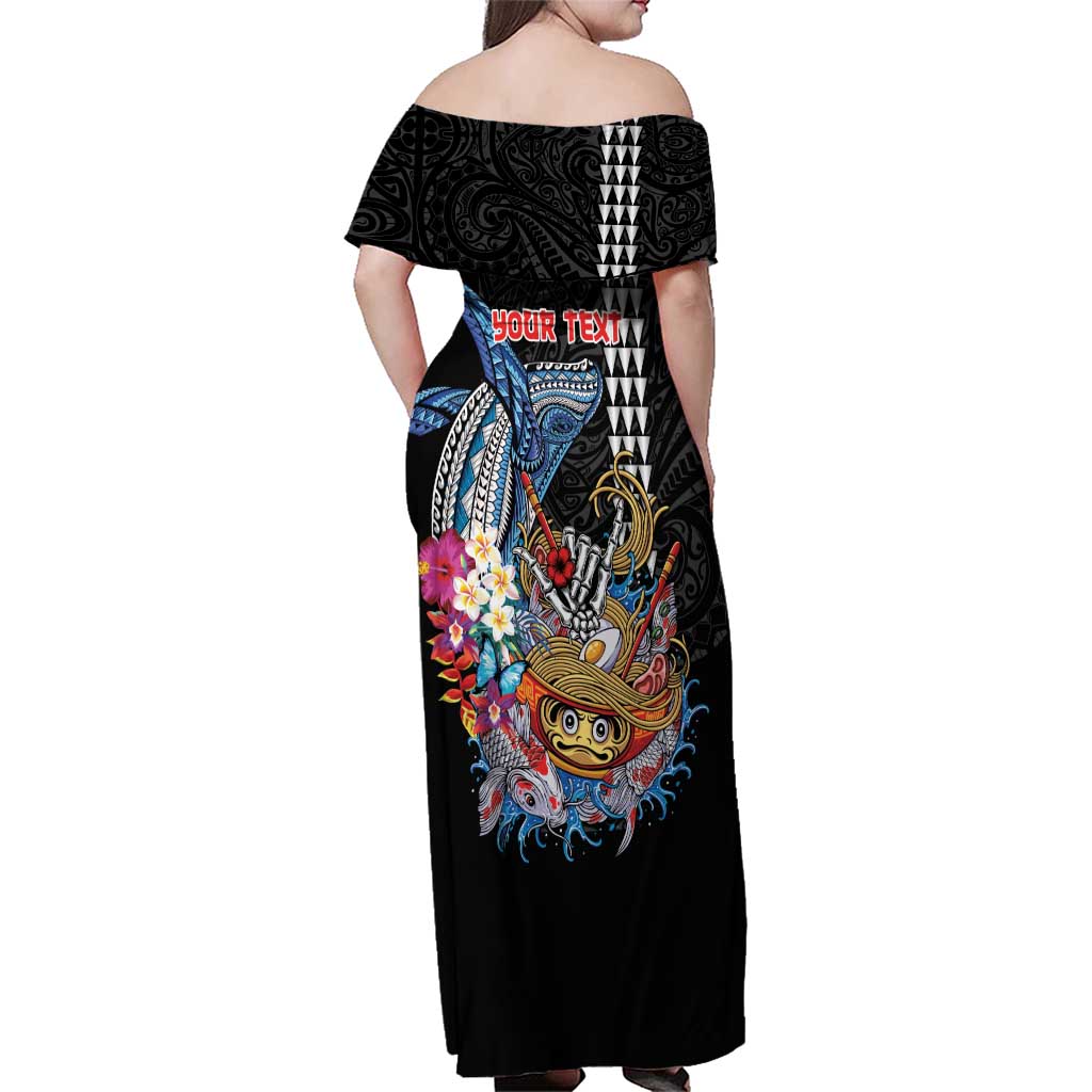 Personalized Japanese Koi Fish Ramen Family Matching Off Shoulder Maxi Dress and Hawaiian Shirt Aloha Shark Kakau Pattern LT9 - Polynesian Pride
