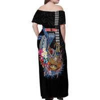 Personalized Japanese Koi Fish Ramen Family Matching Off Shoulder Maxi Dress and Hawaiian Shirt Aloha Shark Kakau Pattern LT9 - Polynesian Pride