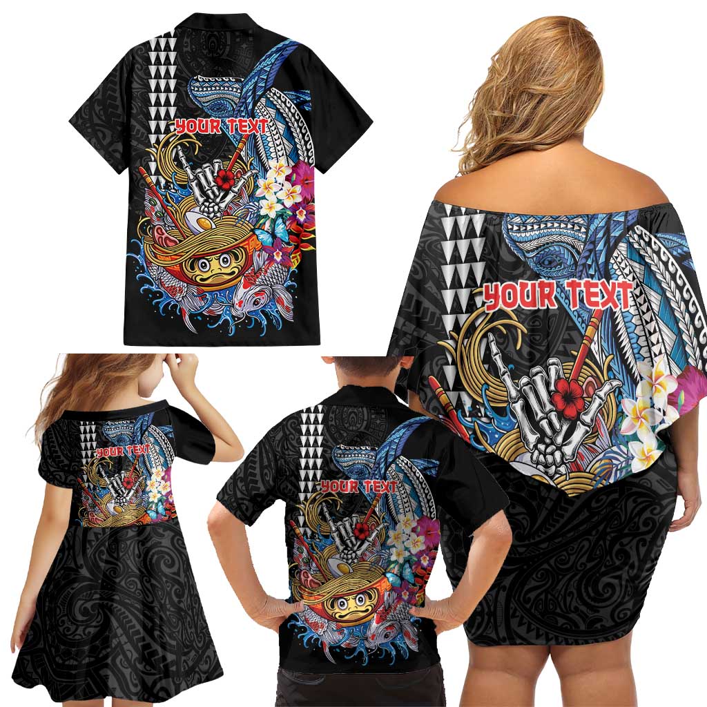 Personalized Japanese Koi Fish Ramen Family Matching Off Shoulder Short Dress and Hawaiian Shirt Aloha Shark Kakau Pattern LT9 - Polynesian Pride