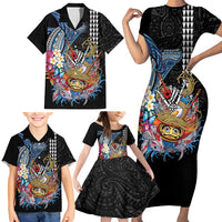 Personalized Japanese Koi Fish Ramen Family Matching Short Sleeve Bodycon Dress and Hawaiian Shirt Aloha Shark Kakau Pattern LT9 - Polynesian Pride