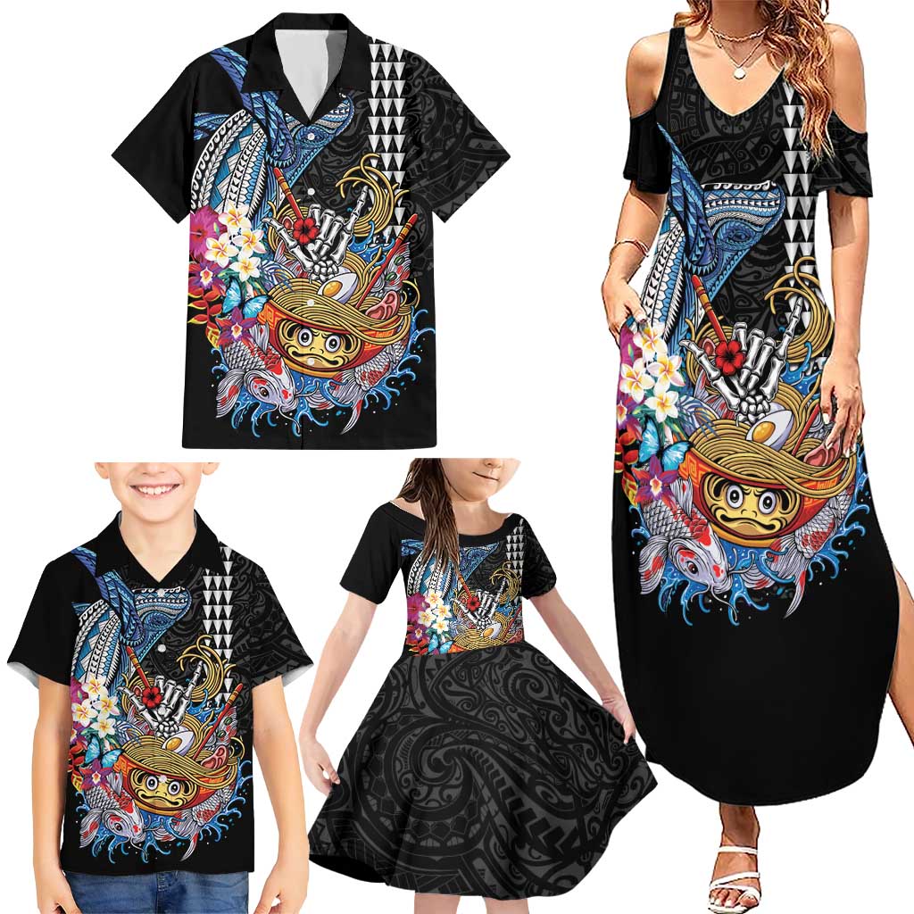 Personalized Japanese Koi Fish Ramen Family Matching Summer Maxi Dress and Hawaiian Shirt Aloha Shark Kakau Pattern LT9 - Polynesian Pride