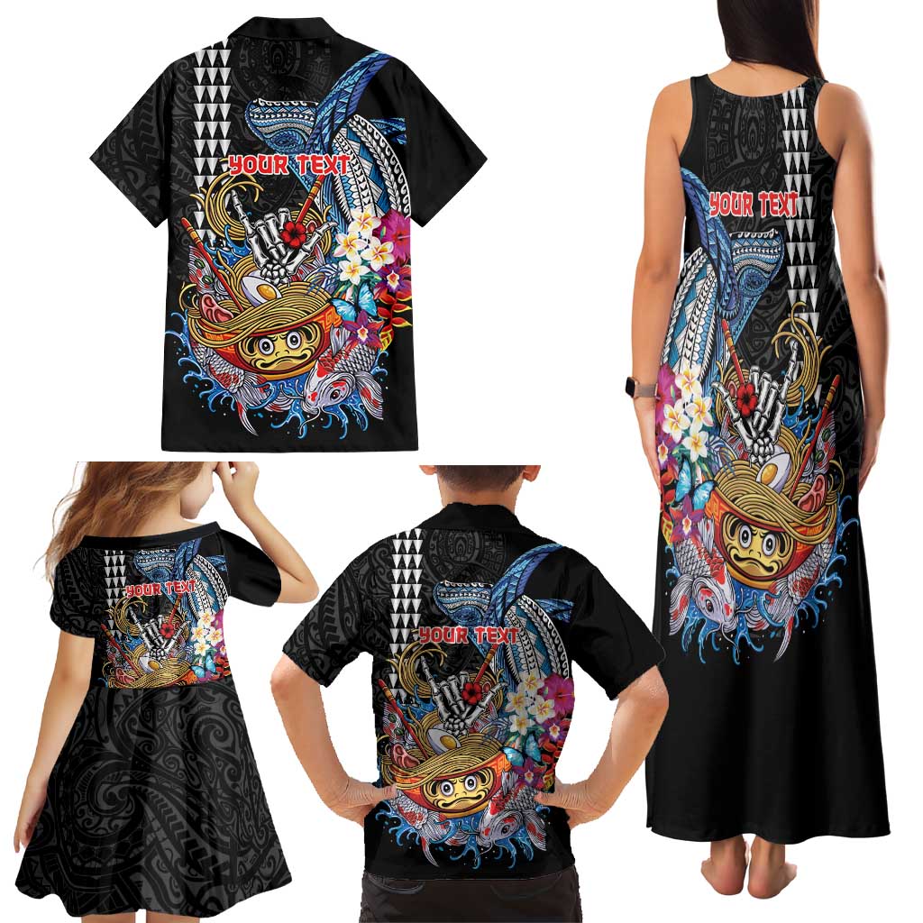 Personalized Japanese Koi Fish Ramen Family Matching Tank Maxi Dress and Hawaiian Shirt Aloha Shark Kakau Pattern LT9 - Polynesian Pride