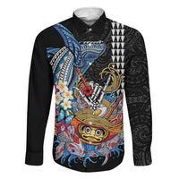 Personalized Japanese Koi Fish Ramen Family Matching Tank Maxi Dress and Hawaiian Shirt Aloha Shark Kakau Pattern LT9 Dad's Shirt - Long Sleeve Black - Polynesian Pride