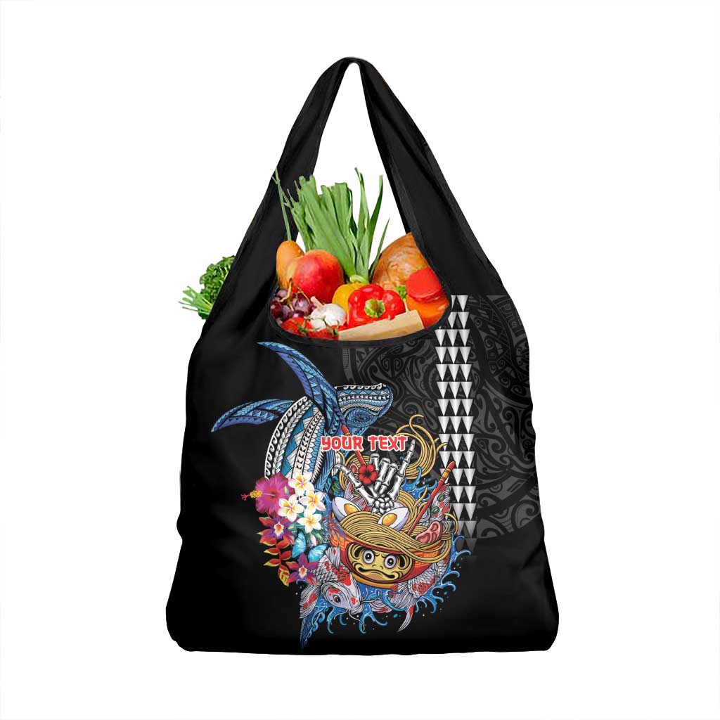 Personalized Japanese Koi Fish Ramen Grocery Bag Aloha Shark Kakau Pattern