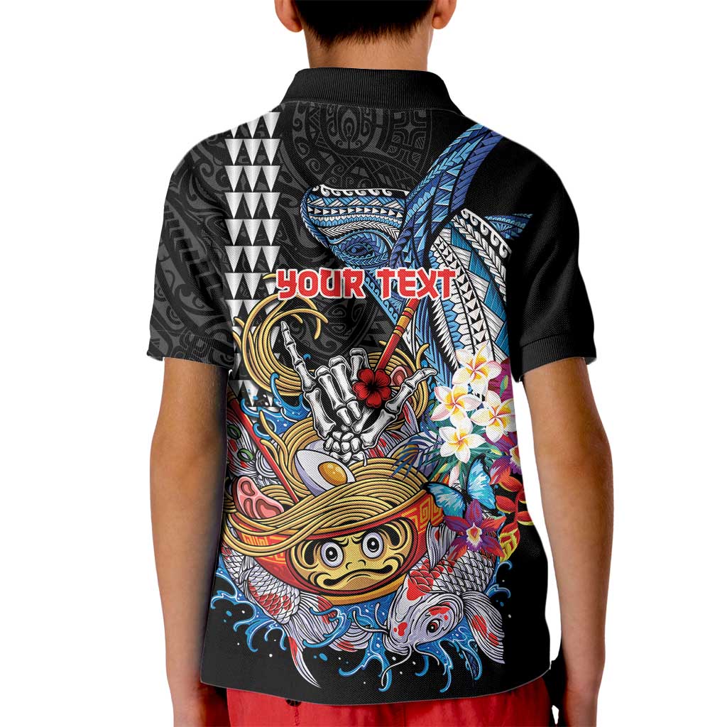 Personalized Japanese Koi Fish Ramen Kid Polo Shirt Aloha Shark Kakau Pattern
