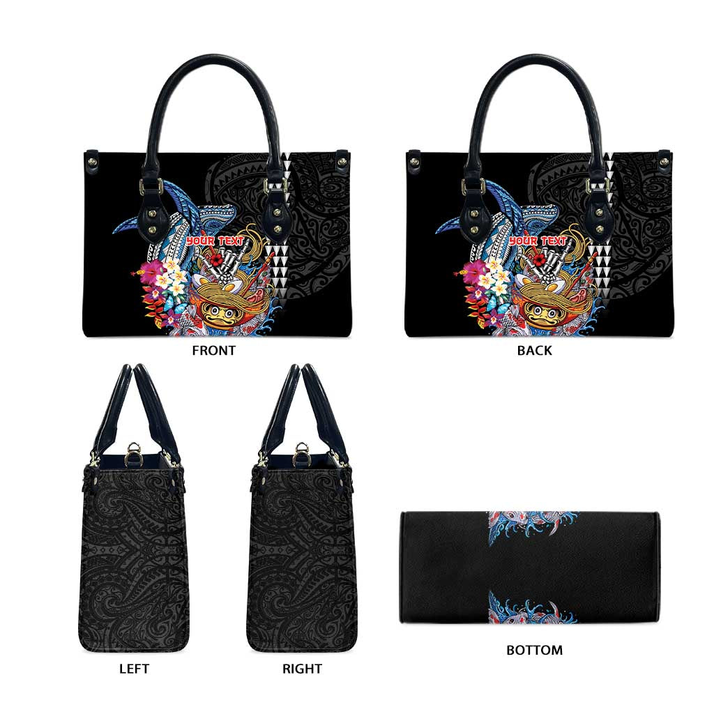 Personalized Japanese Koi Fish Ramen Leather Bag Aloha Shark Kakau Pattern