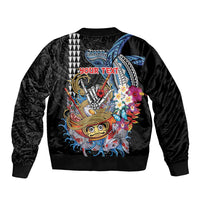 Personalized Japanese Koi Fish Ramen Sleeve Zip Bomber Jacket Aloha Shark Kakau Pattern