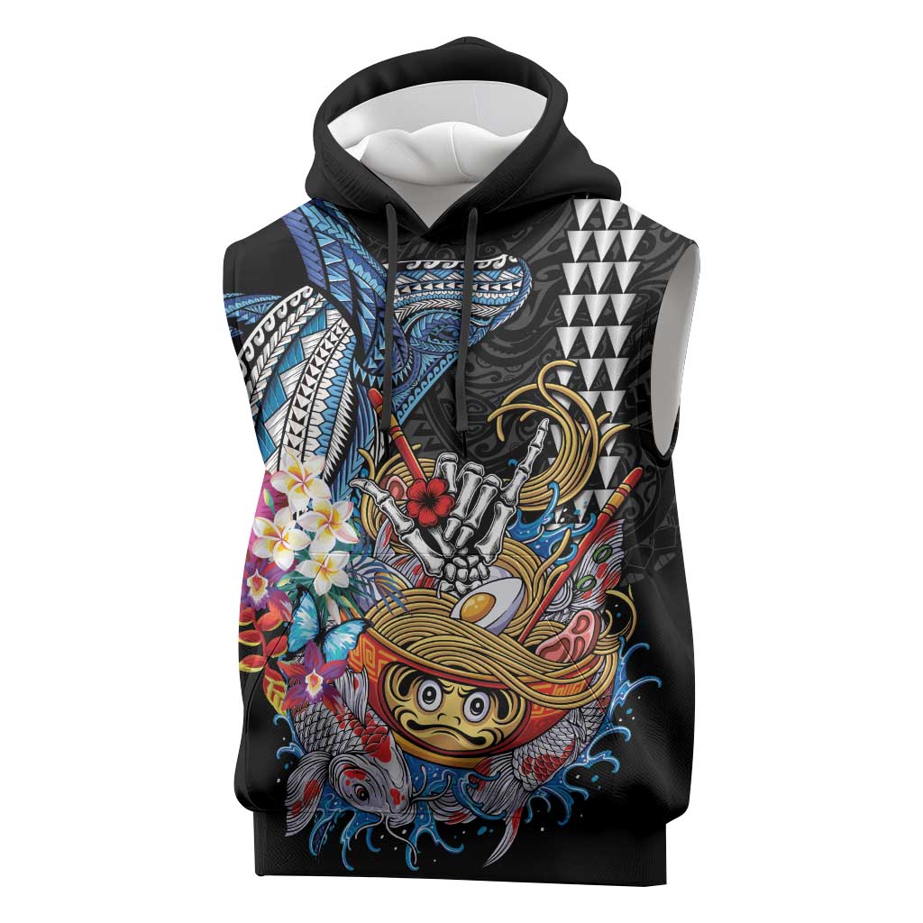 Personalized Japanese Koi Fish Ramen Sleeveless Hoodie Aloha Shark Kakau Pattern