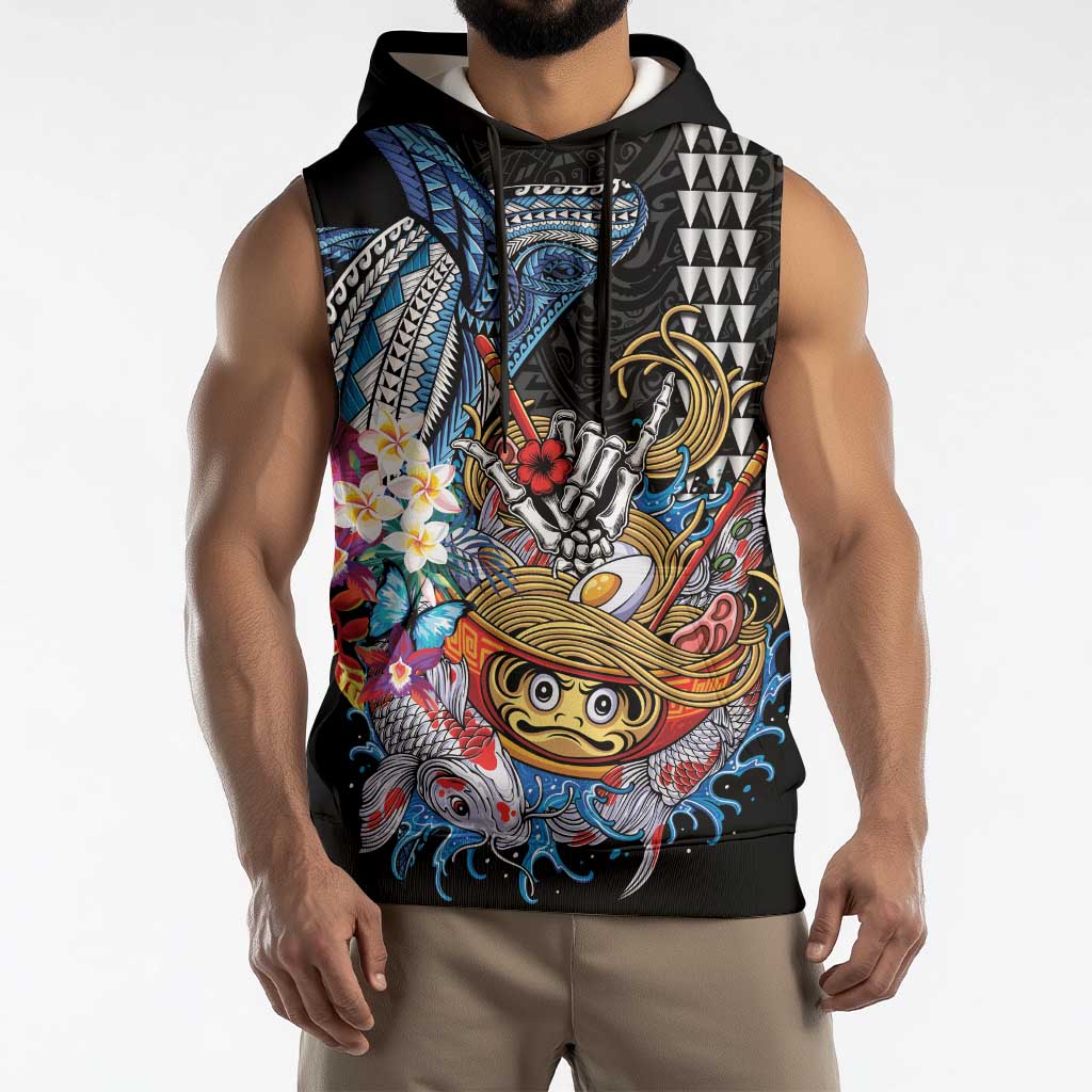Personalized Japanese Koi Fish Ramen Sleeveless Hoodie Aloha Shark Kakau Pattern