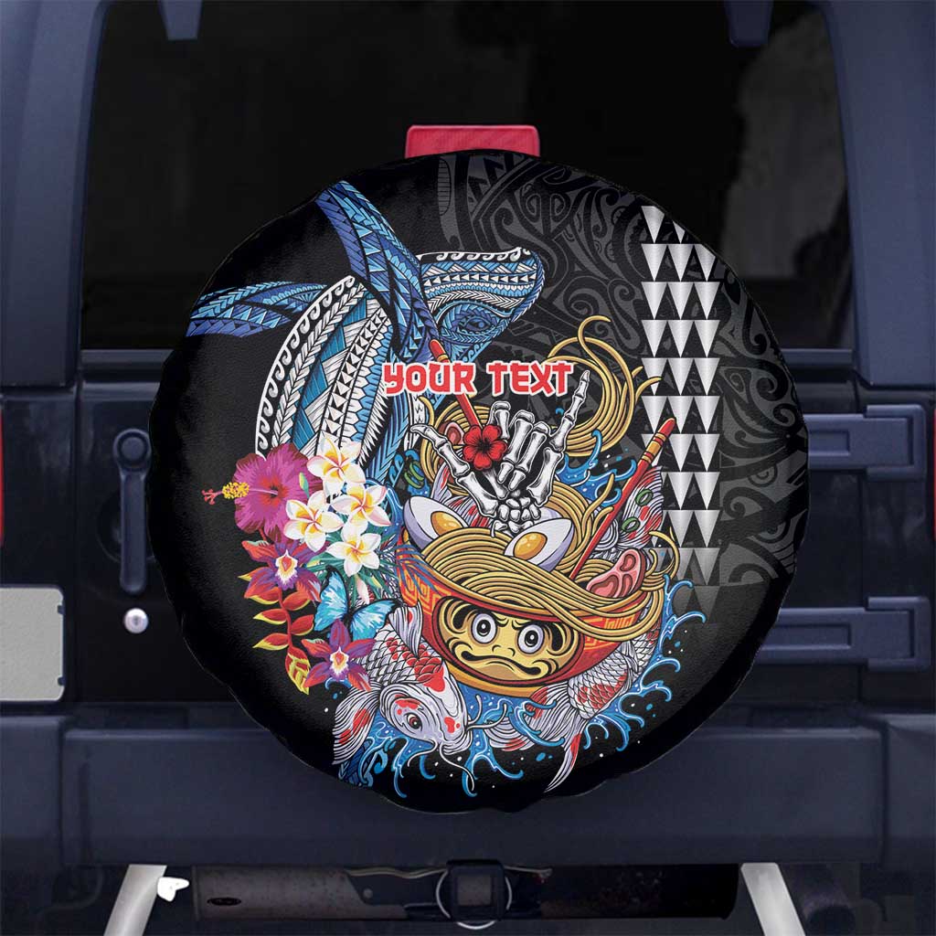 Personalized Japanese Koi Fish Ramen Spare Tire Cover Aloha Shark Kakau Pattern LT9 No hole Black - Polynesian Pride