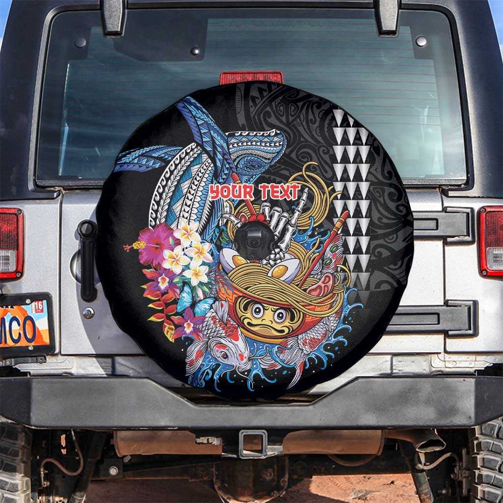 Personalized Japanese Koi Fish Ramen Spare Tire Cover Aloha Shark Kakau Pattern LT9 Black - Polynesian Pride