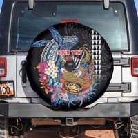 Personalized Japanese Koi Fish Ramen Spare Tire Cover Aloha Shark Kakau Pattern LT9 Black - Polynesian Pride
