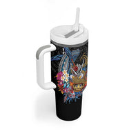 Personalized Japanese Koi Fish Ramen Tumbler With Handle Aloha Shark Kakau Pattern