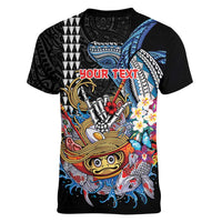 Personalized Japanese Koi Fish Ramen Women V-Neck T-Shirt Aloha Shark Kakau Pattern