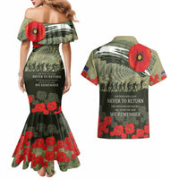 ANZAC Day We Remember Couples Matching Mermaid Dress and Hawaiian Shirt Maori Silver Fern Camouflage Motif LT9 - Polynesian Pride