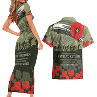ANZAC Day We Remember Couples Matching Short Sleeve Bodycon Dress and Hawaiian Shirt Maori Silver Fern Camouflage Motif LT9 - Polynesian Pride