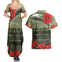 ANZAC Day We Remember Couples Matching Summer Maxi Dress and Hawaiian Shirt Maori Silver Fern Camouflage Motif LT9 - Polynesian Pride