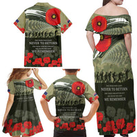 ANZAC Day We Remember Family Matching Off Shoulder Maxi Dress and Hawaiian Shirt Maori Silver Fern Camouflage Motif LT9 - Polynesian Pride