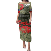 ANZAC Day We Remember Family Matching Puletasi and Hawaiian Shirt Maori Silver Fern Camouflage Motif LT9 Mom's Dress Green - Polynesian Pride