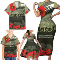 ANZAC Day We Remember Family Matching Short Sleeve Bodycon Dress and Hawaiian Shirt Maori Silver Fern Camouflage Motif LT9 - Polynesian Pride