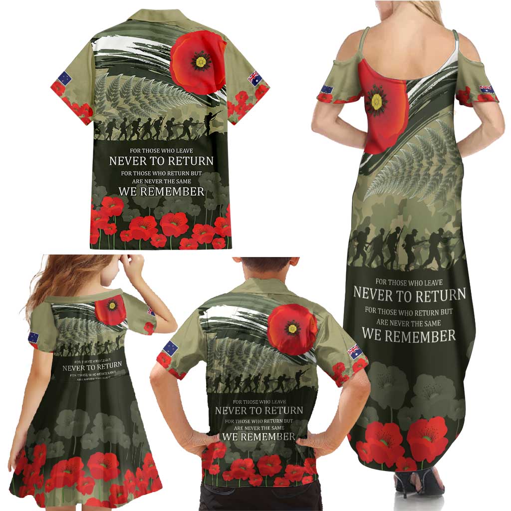 ANZAC Day We Remember Family Matching Summer Maxi Dress and Hawaiian Shirt Maori Silver Fern Camouflage Motif LT9 - Polynesian Pride