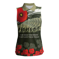 ANZAC Day We Remember Women Sleeveless Polo Shirt Maori Silver Fern Camouflage Motif LT9 Female Green - Polynesian Pride