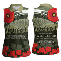ANZAC Day We Remember Women Sleeveless Polo Shirt Maori Silver Fern Camouflage Motif LT9 - Polynesian Pride
