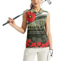 ANZAC Day We Remember Women Sleeveless Polo Shirt Maori Silver Fern Camouflage Motif LT9 - Polynesian Pride