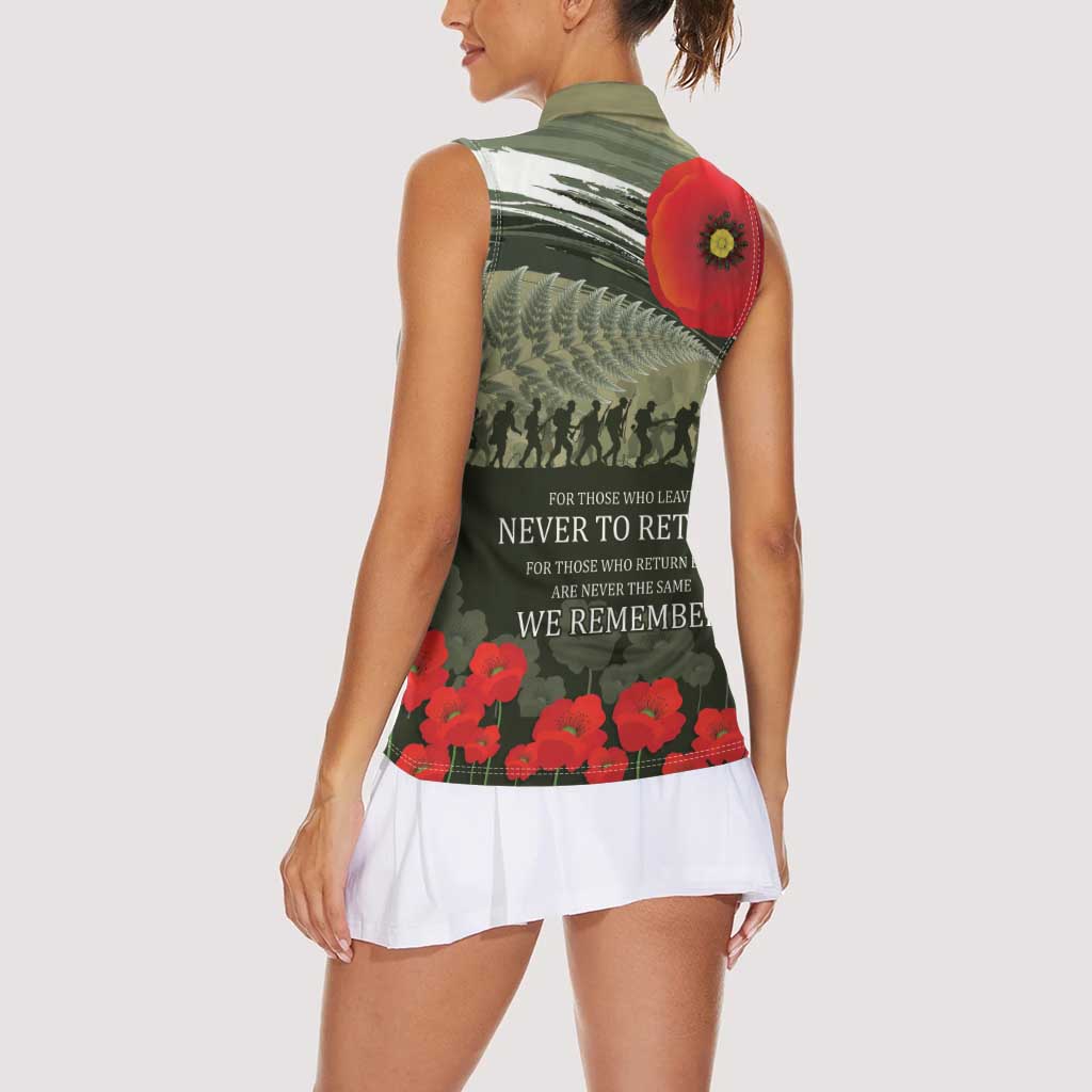 ANZAC Day We Remember Women Sleeveless Polo Shirt Maori Silver Fern Camouflage Motif LT9 - Polynesian Pride