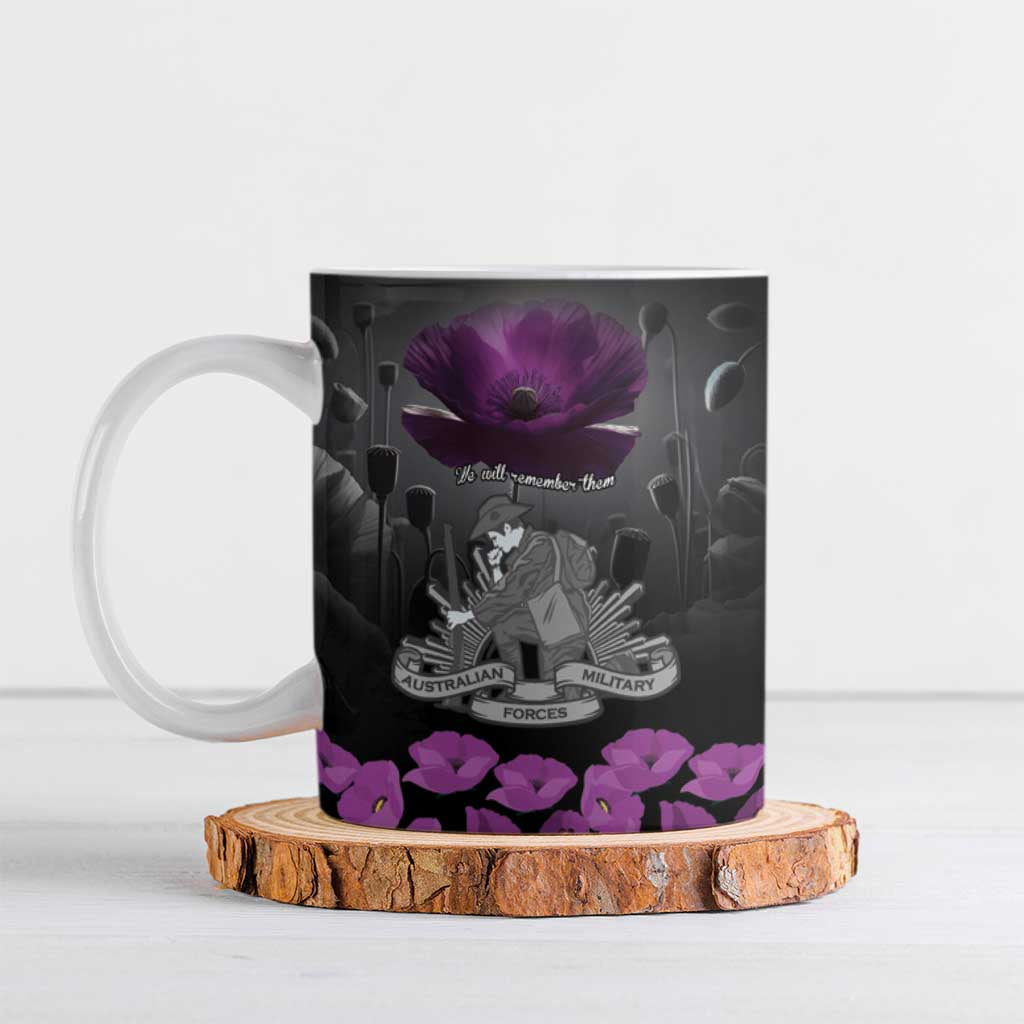 ANZAC Day Remembrance Ceramic Mug Purple Poppy We Will Remember Them