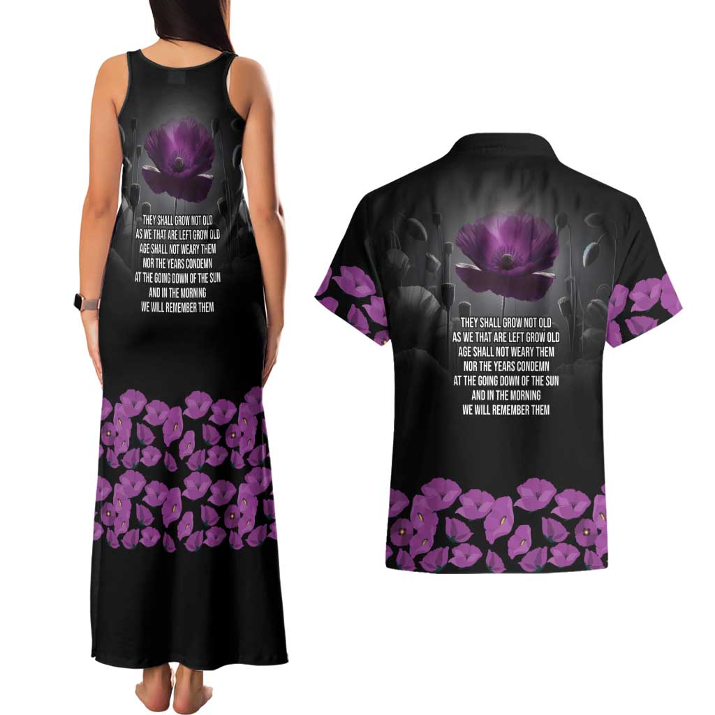 ANZAC Day Remembrance Couples Matching Tank Maxi Dress and Hawaiian Shirt Purple Poppy We Will Remember Them LT9 - Polynesian Pride