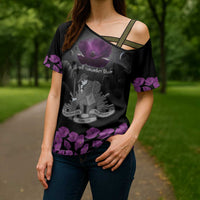ANZAC Day Remembrance Cross Shoulder Shirt Purple Poppy We Will Remember Them