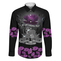 ANZAC Day Remembrance Family Matching Off Shoulder Short Dress and Hawaiian Shirt Purple Poppy We Will Remember Them LT9 Dad's Shirt - Long Sleeve Purple - Polynesian Pride