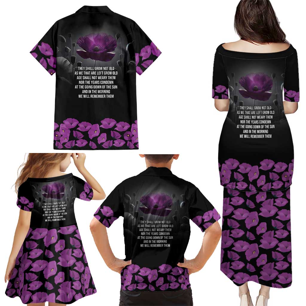 ANZAC Day Remembrance Family Matching Puletasi and Hawaiian Shirt Purple Poppy We Will Remember Them LT9 - Polynesian Pride