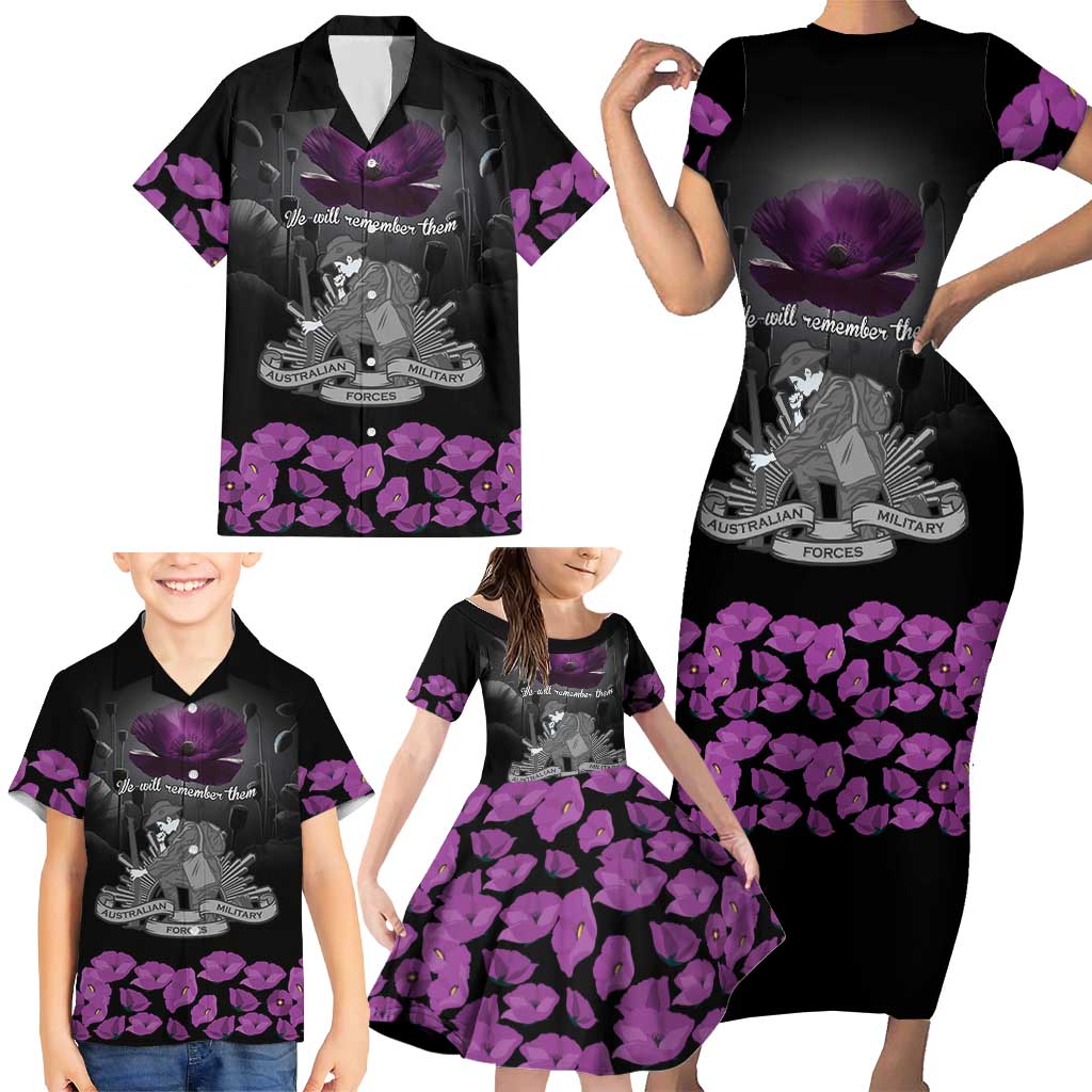 ANZAC Day Remembrance Family Matching Short Sleeve Bodycon Dress and Hawaiian Shirt Purple Poppy We Will Remember Them LT9 - Polynesian Pride