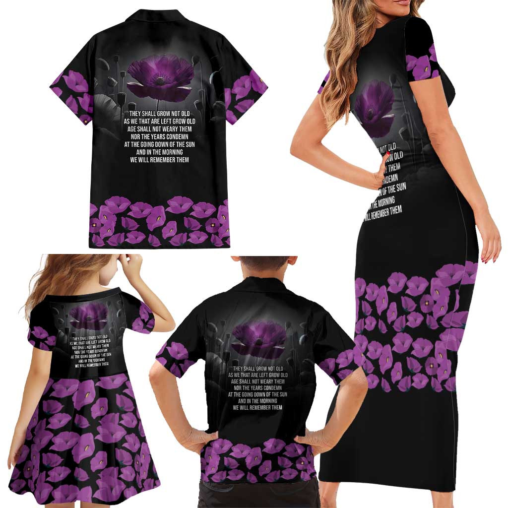 ANZAC Day Remembrance Family Matching Short Sleeve Bodycon Dress and Hawaiian Shirt Purple Poppy We Will Remember Them LT9 - Polynesian Pride