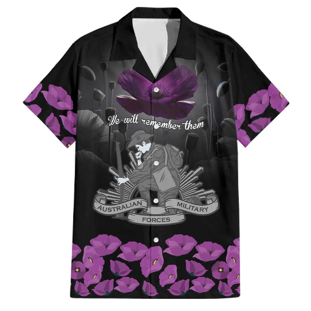 ANZAC Day Remembrance Family Matching Tank Maxi Dress and Hawaiian Shirt Purple Poppy We Will Remember Them LT9 Dad's Shirt - Short Sleeve Purple - Polynesian Pride