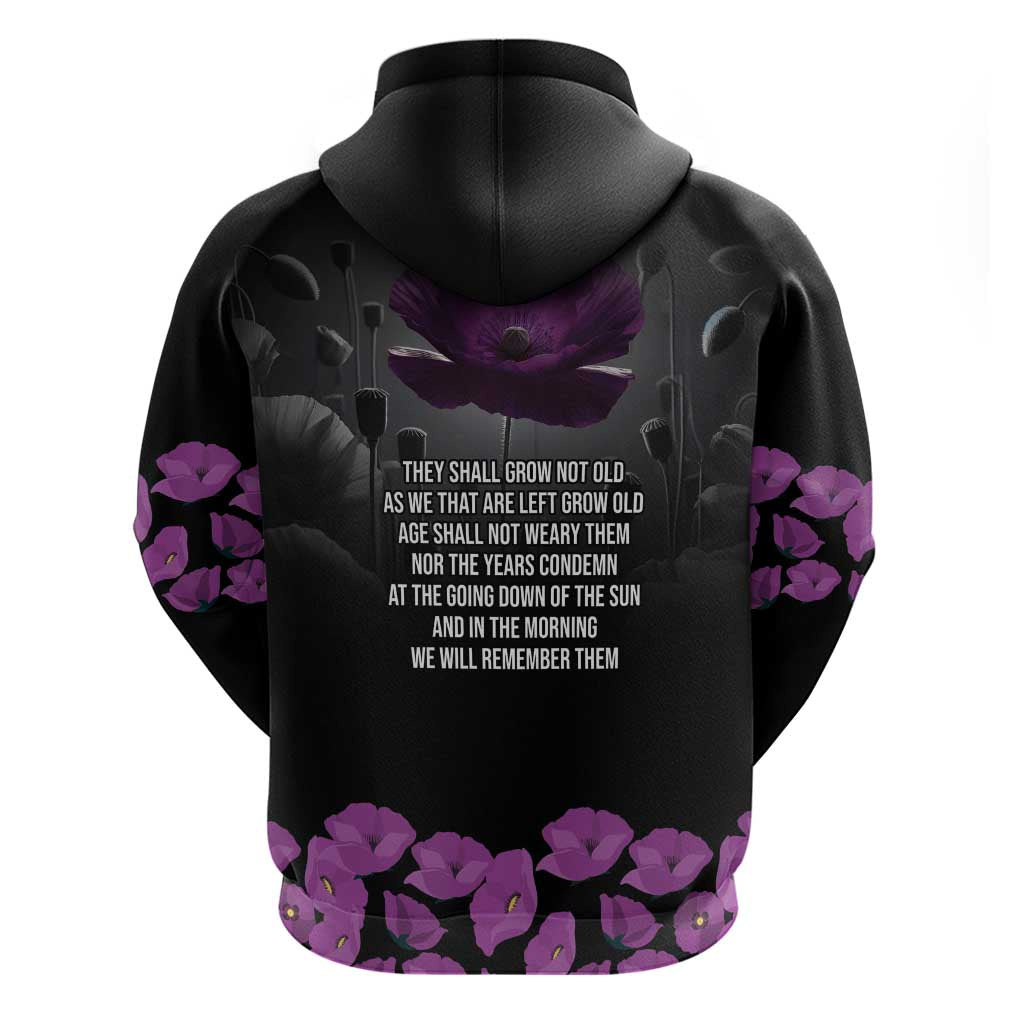 ANZAC Day Remembrance Hoodie Purple Poppy We Will Remember Them LT9 - Polynesian Pride