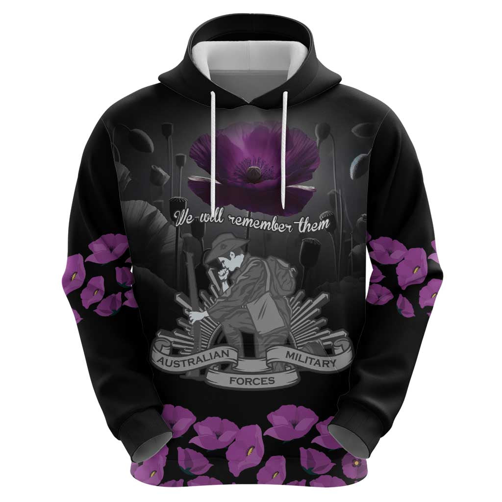 ANZAC Day Remembrance Hoodie Purple Poppy We Will Remember Them LT9 - Polynesian Pride