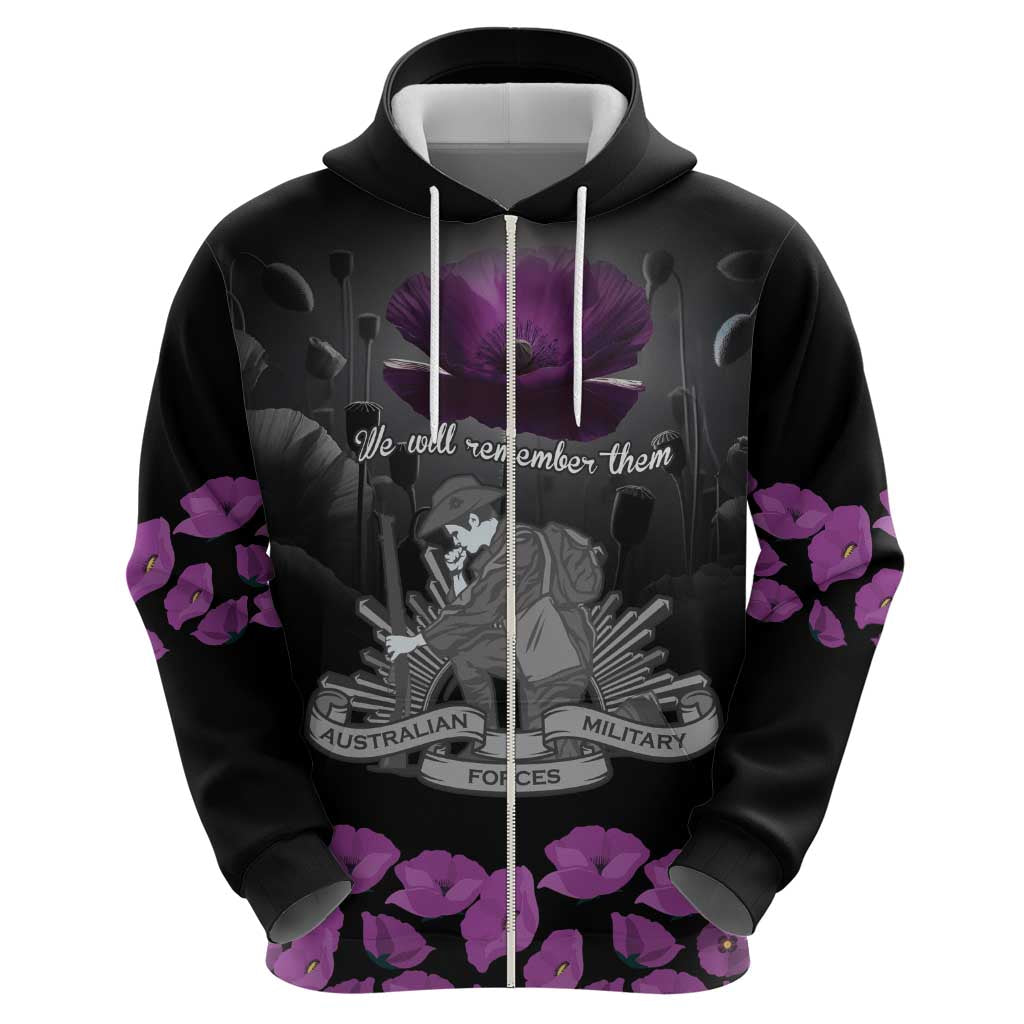 ANZAC Day Remembrance Hoodie Purple Poppy We Will Remember Them LT9 - Polynesian Pride