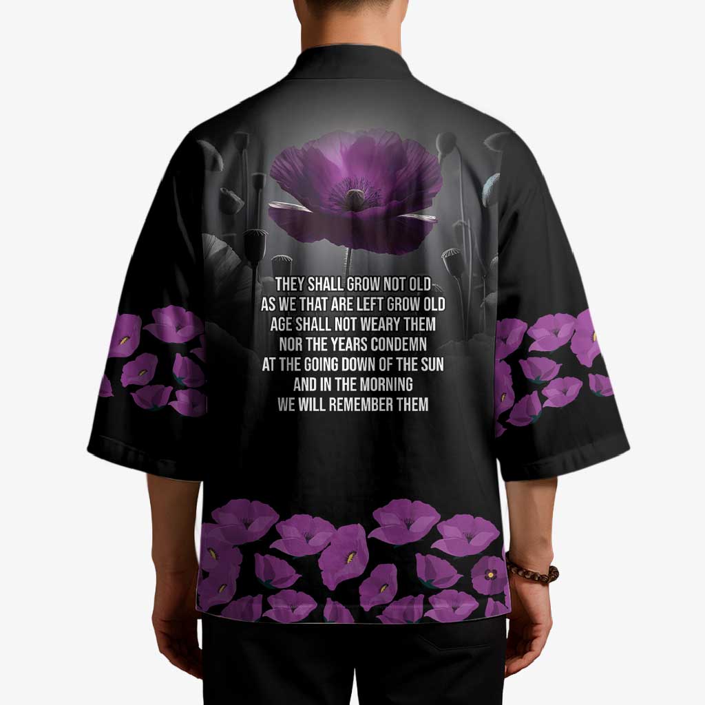 ANZAC Day Remembrance Kimono Purple Poppy We Will Remember Them