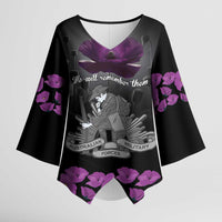 ANZAC Day Remembrance Kimono Sleeve Blouse Purple Poppy We Will Remember Them
