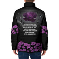 ANZAC Day Remembrance Padded Jacket Purple Poppy We Will Remember Them