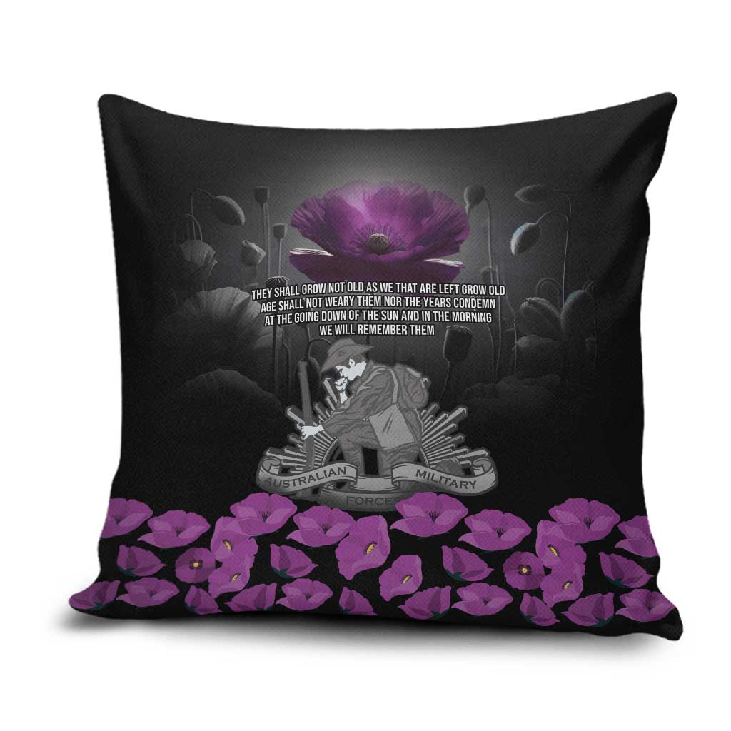 ANZAC Day Remembrance Pillow Cover Purple Poppy We Will Remember Them